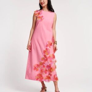 Frances Valentine Origami Dress With Organza Flowers Sz Xs